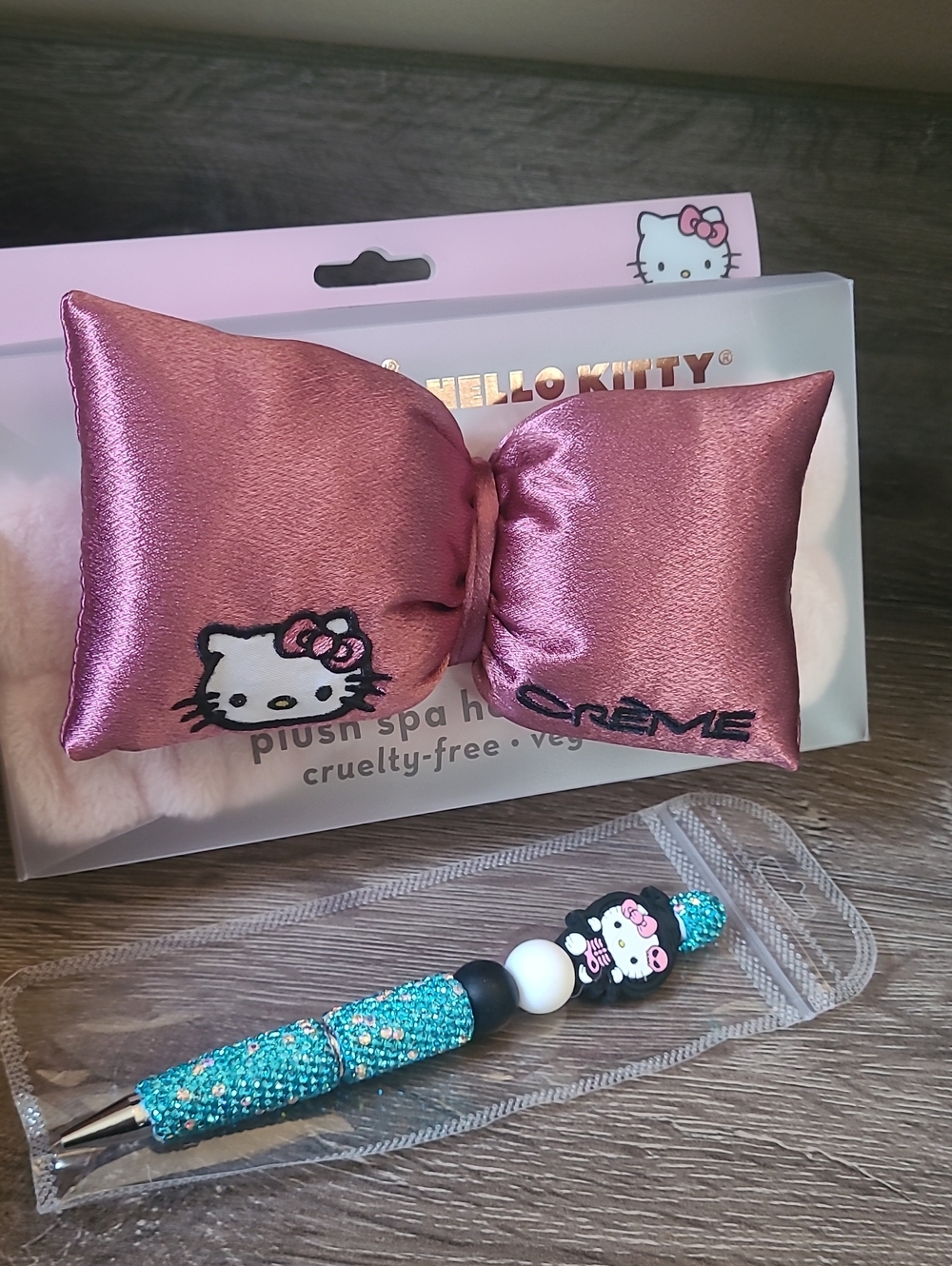 Hello Kitty Pink Satin Spa Hair Bow And Hello Kitty Hand Made Pen